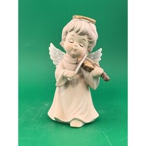 Vintage The Christopher Collection Angel Figurine White Porcelain Violin Lefton